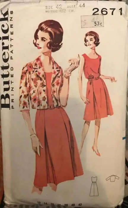 Sewing pattern Butterick 2671, ladies` vintage jacket and dress