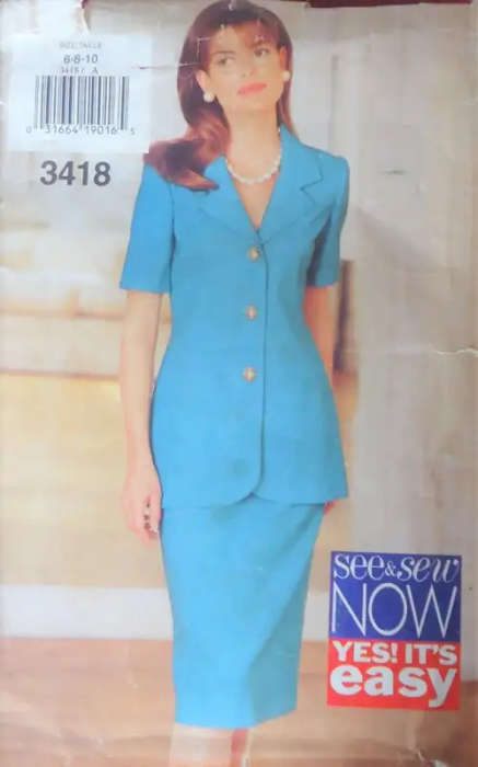 BUTTERICK PATTERN 3418 SKIRT SUIT SIZE A 6 + 8 + 10 - COMPLETE SEWING PATTERN
