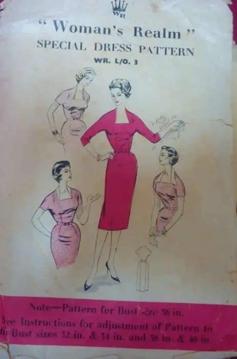 V/VINTAGE WOMAN'S REALM CR. L/0 3 - LADIES DRESS SIZE 36" SEE LISTING SEWING PATTERN