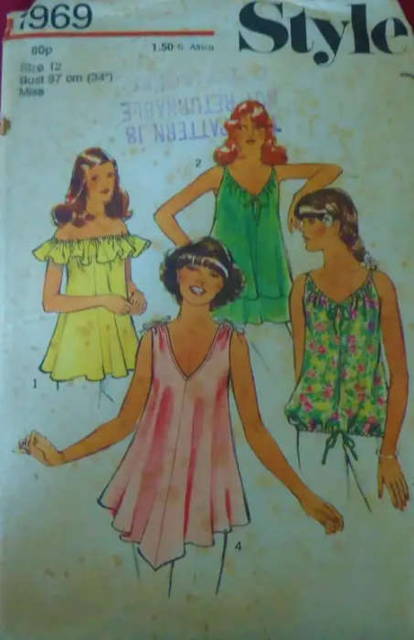 STYLE 1969 SET OF TOP SIZE 12 BUST 87 CM COMPLETE-UNCUT-F/FOLDED - SEWING PATTERN