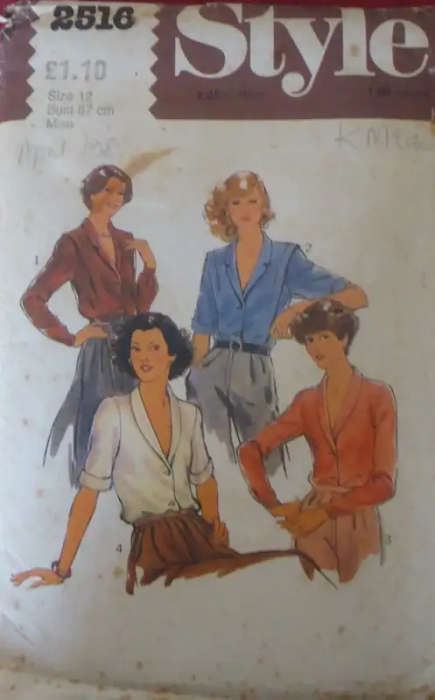 STYLE 2516 SET OF BLOUSES SIZE 12 BUST 34`/87 CM COMPLETE SEWING PATTERN