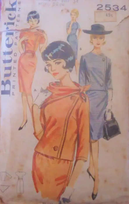 VINTAGE BUTTERICK 2534 DRESS-JACKET-SCARF SIZE 14 BUST 34" SEE LISTING -ZIPLOC BAG SEWING PATTERN