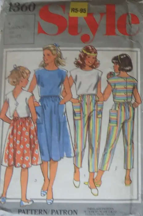 STYLE 4360 GIRL`S TOP-SKIRT-PANTS SIZE H 7-8-10 YEARS COMPLETE SEWING PATTERN