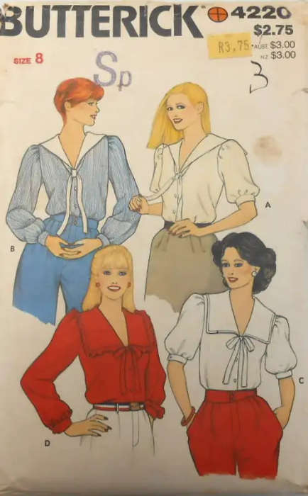 BUTTERICK 4220 SET OF BLOUSES SIZE 8 COMPLETE SEWING PATTERN