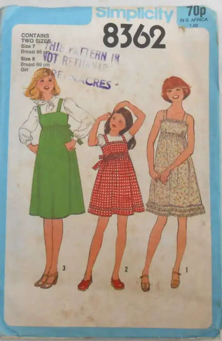 SIMPLICITY 8362 GIRLS DRESS OR PINAFORE SIZE 7-8 YEARS COMPLETE SEWING PATTERN