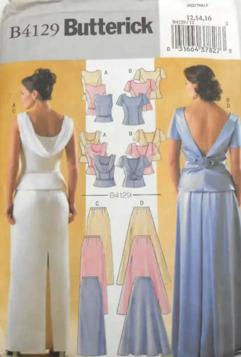 BUTTERICK 4129 STUNNING SLEEVELESS LINED TOPS & SKIRTS SIZE 12-14-16 COMPLETE CUT TO SEWING PATTERN