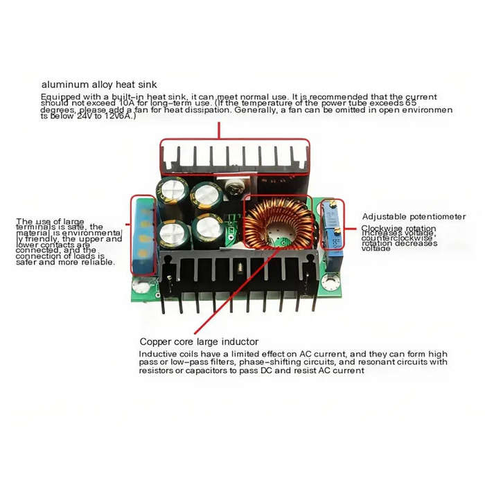 300W 10A DC-DC Adjustable Buck Converter 7-32V Input, 0.8-28V Output