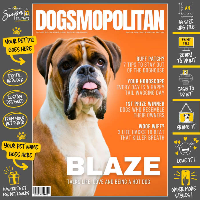 Get a Custom Portrait Artwork of Your Doggy - DOGSMOPOLITAN Magazine Cover (Fun Pet Lover's Gift)