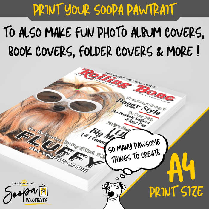 Get a Custom Portrait Artwork of Your Doggy - ROLLING BONE Magazine Cover (Fun Pet Lover's Gift)