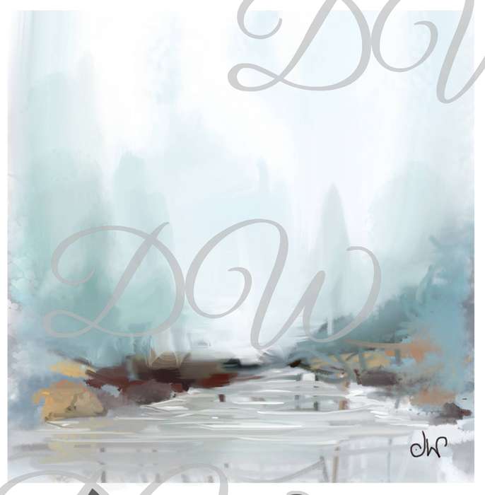 Gorgeous Nature scene in subtle shades of nature, sky and forest. 40cm squared. Print only.