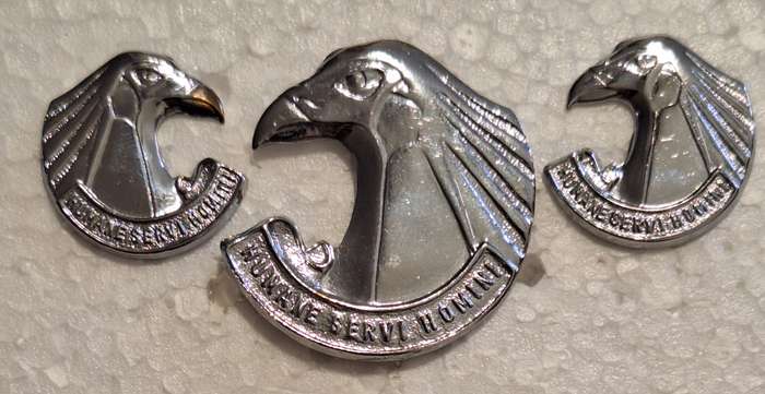 SADF - PERS SERVICES CAP AND COLLAR BADGES SET - LUGS AND PINS INTACT