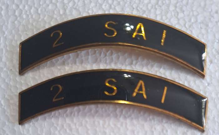SADF - 2 SAI METAL SHOULDER TITLES - PINS INTACT