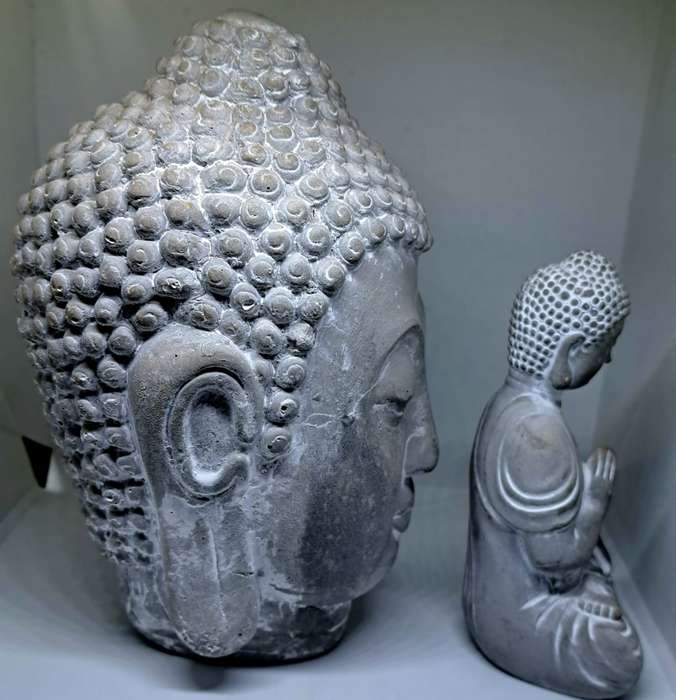 Gorgeous Oriental Solid Stone Buddha statue set - Heavy