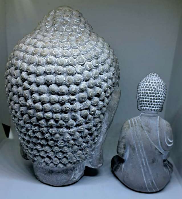 Gorgeous Oriental Solid Stone Buddha statue set - Heavy