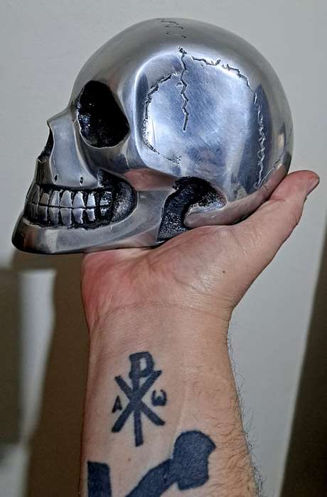 One of a kind Real Metal Skull Sculpture