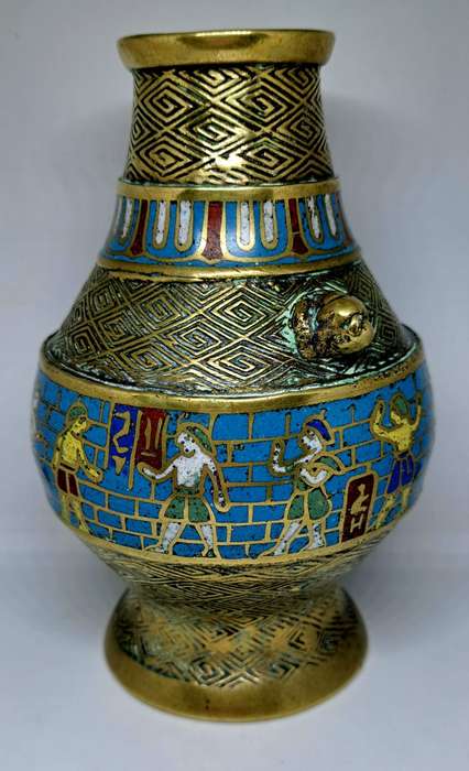 Vintage Japanese Cloisonne  Brass Vase C1900 - 15cm Gorgeous!