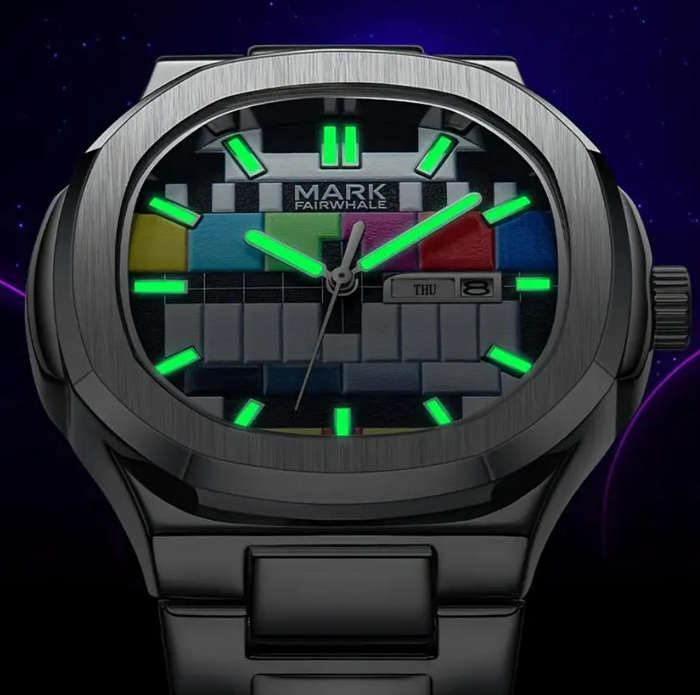 Brand New Mark FairWhale FW-5210 - Retro 80s TV No Signal Test Pattern - Analog Watch!