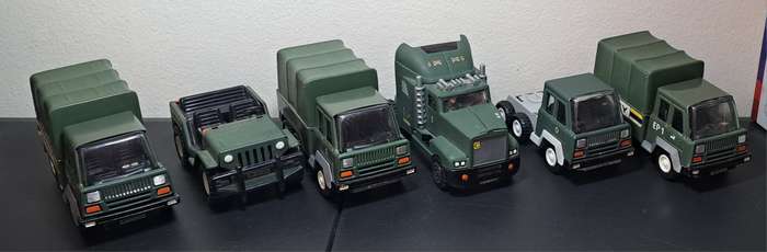 6 x Original Vintage 1970s KY Toys Tin Army Vehicles Bundle Approx. 1:32 Scale