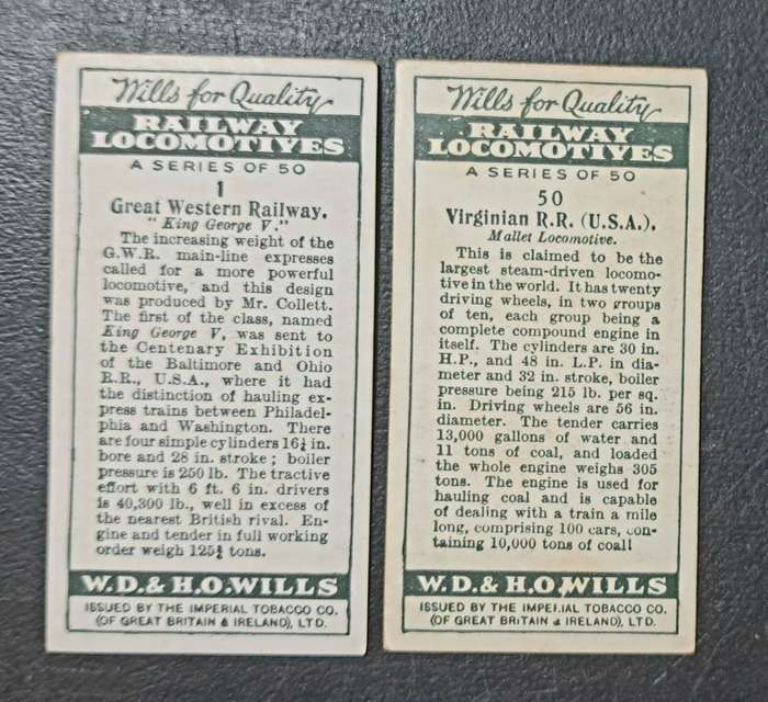 1924 Complete - Wills Tobacco. Cards - Railway Locomotives - 50 Card Series
