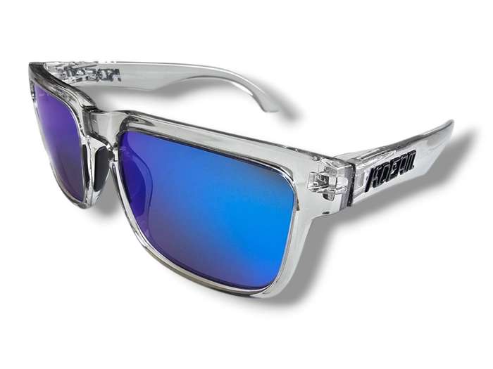 Kdeam High Quality Polarized Classic Square Sunglasses - Ice Clear Frame (Blue Lenses)