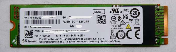 SK Hynix 512GB m.2 2280 PCIe SSD