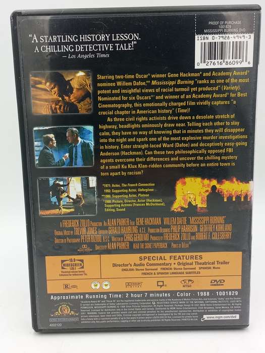 Mississippi Burning DVD Region 1 - Gene Hackman & Willem Dafoe