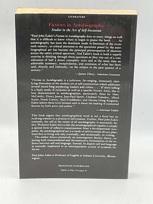 Fictions in Autobiography: Studies in the Art of Self-Invention - Paul John Eakin | Writing