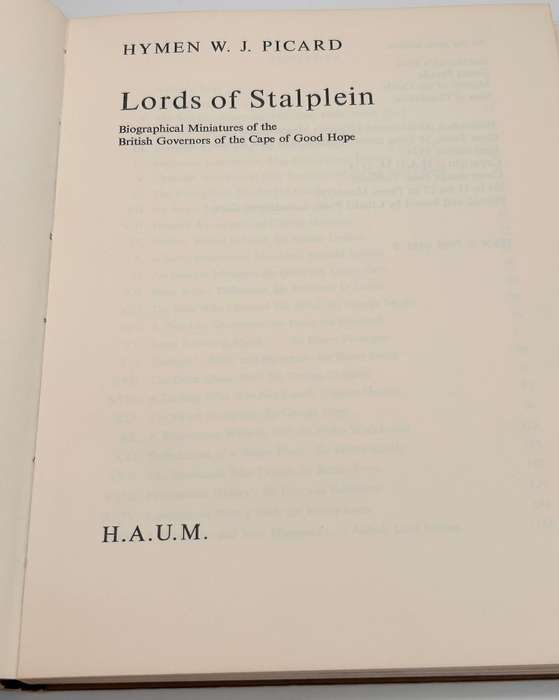 Lords of Stalplein - HWJ Picard. British Govenors of the Cape Colony | First Edition 1974