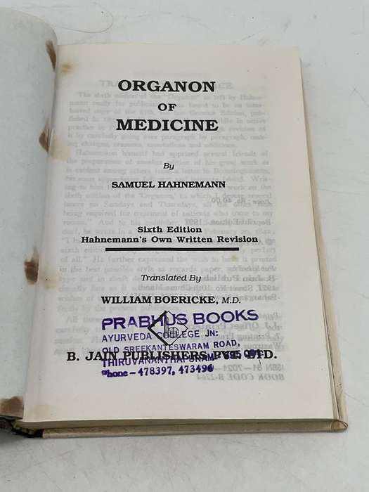 Organon of Medicine Samuel Hahnemann | B.Jain Publishers 1997 New Delhi | Homeopathy