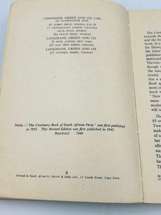 The New Centenary Book of South African Verse ~ F. Carey Slater
