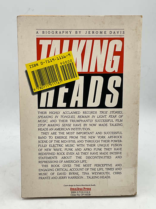 Talking Heads by Jerome Davis Scarce Omnibus Press 1986