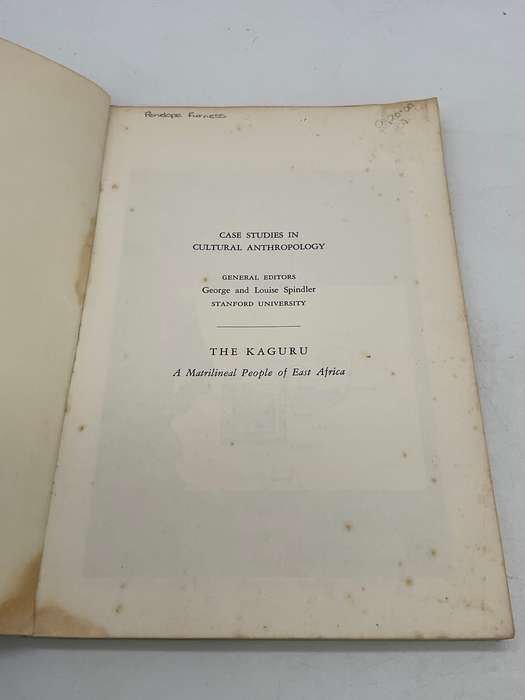 The Kaguru: A Matrilineal People of East Africa - TO Beidelman 1971