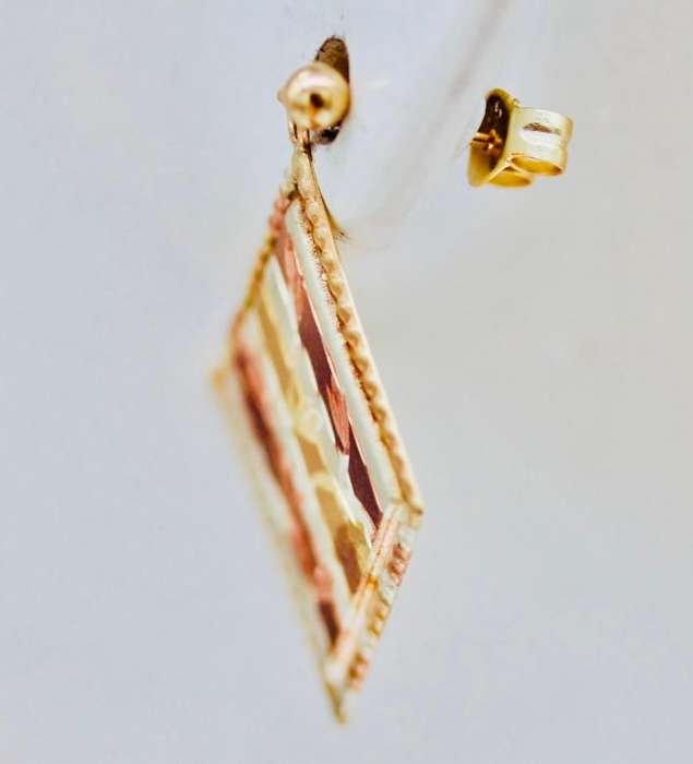 TRI-COLOUR GOLD-GILD STERLING SILVER DROP & DANGLE EARRINGS FROM ENGLAND