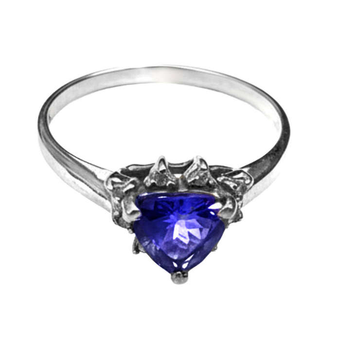 TRILLION CUT TANZANITE 9CT WHITE GOLD RING w/R19'000 JEWELLER AUTHENTICATION & VALUATION CERTIFICATE