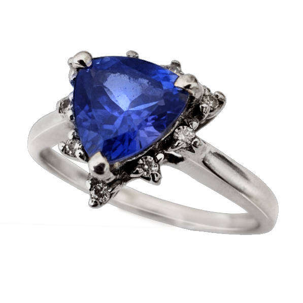 TRILLION CUT TANZANITE 9CT WHITE GOLD RING w/R19'000 JEWELLER AUTHENTICATION & VALUATION CERTIFICATE