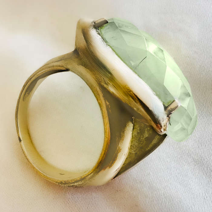 LARGE NATURAL EARTH-MINED PREHNITE SOLID STERLING SILVER RING. Beautiful Natural Inclusions