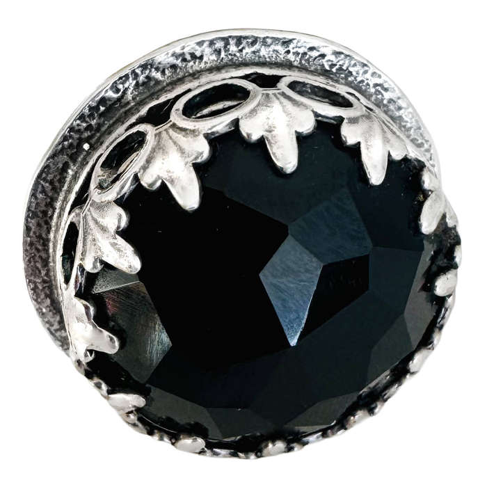 UNUSUAL HANDCRAFTED SOLID STERLING SILVER EARTH-MINED BLACK ONYX  RING. JEWELLER HALLMARKED