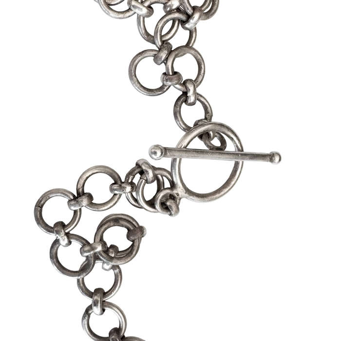 HANDCRAFTED SOLID STERLING SILVER HEAVY 73g CHEVRON NECKLACE WITH NATURAL SMOKY QUARTZ GEMSTONES