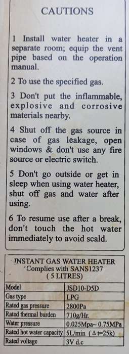 Totai 5L gas geyser - see photos & description