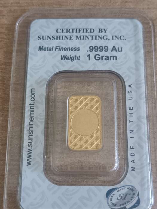 1 Gram 24 kt Pure Gold bar from Sunshine Mint