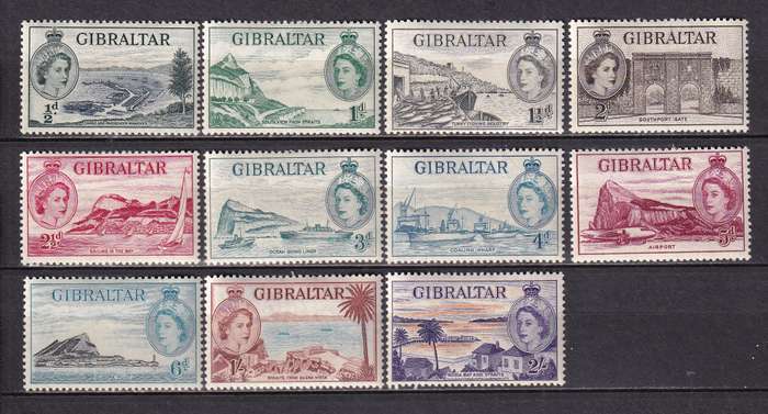 Gibraltar 1953-59 QE part set, M/H                  (SG 145-155, CV £75)
