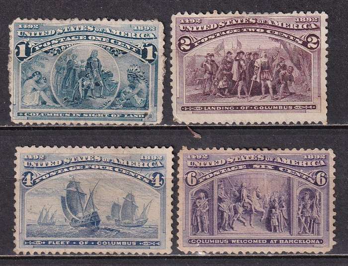 USA 1893 Columbus part set, M/H        (1,2,4c no gum, SG 235>, CV £130)