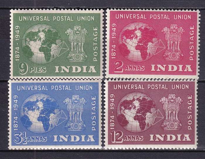 India 1949 UPU set, MLH            (SG 325-328, CV £24)