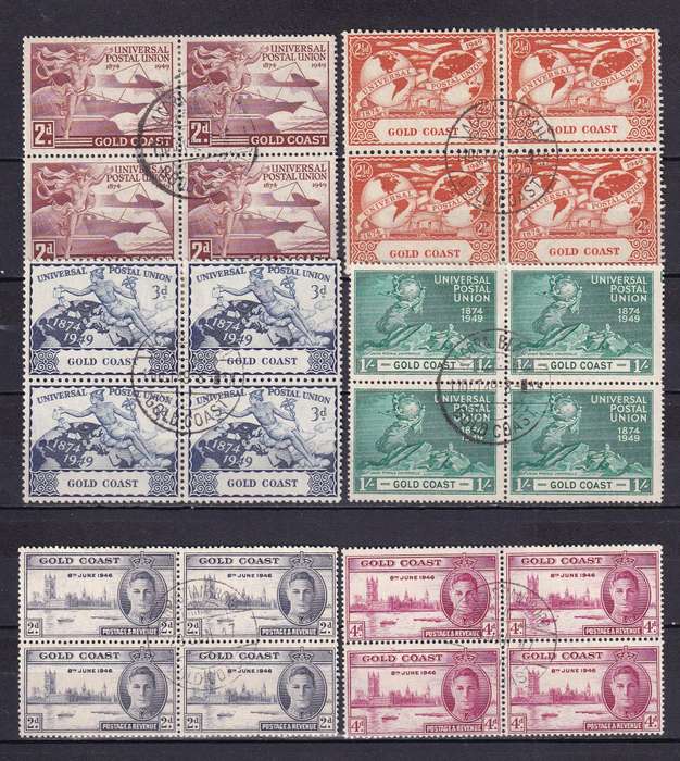 Gold Coast 1946 & 49 Victory & UPU sets in B4, used        (SG 133-134, 149-152, CV £38)