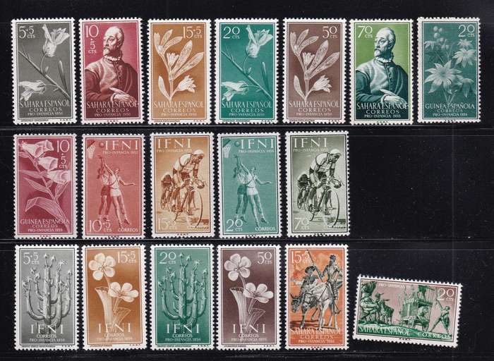 Spain & colonies 1955> sets and part sets (IFNI,Shahara, Guinea), M/H         (2 X SCANS)