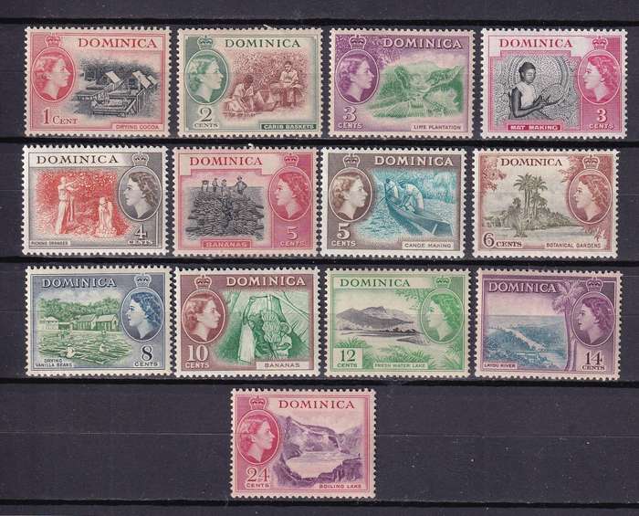 Dominica 1954-62 QE part set, M/H                         (SG 140-153, CV £33)