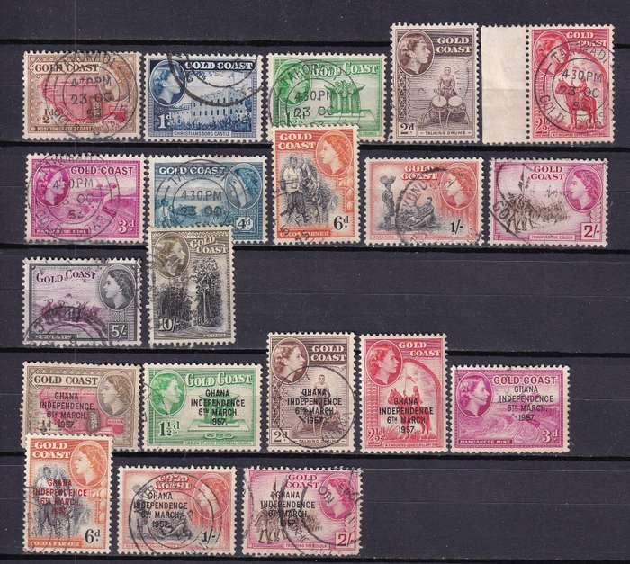Gold Coast 1952-54 QE complete set, used       (SG 153-164, CV £22)