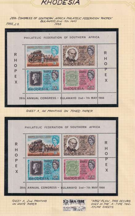 Rhodesia 1966 28th CSAPF Rhopex 1st & 2de printings A-D toned & white paper.