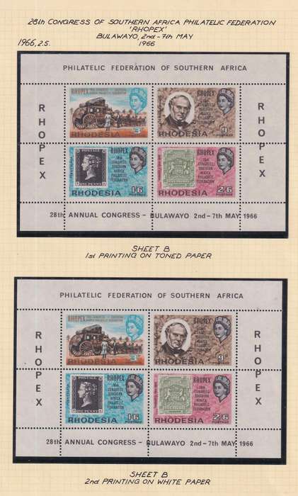 Rhodesia 1966 28th CSAPF Rhopex 1st & 2de printings A-D toned & white paper.