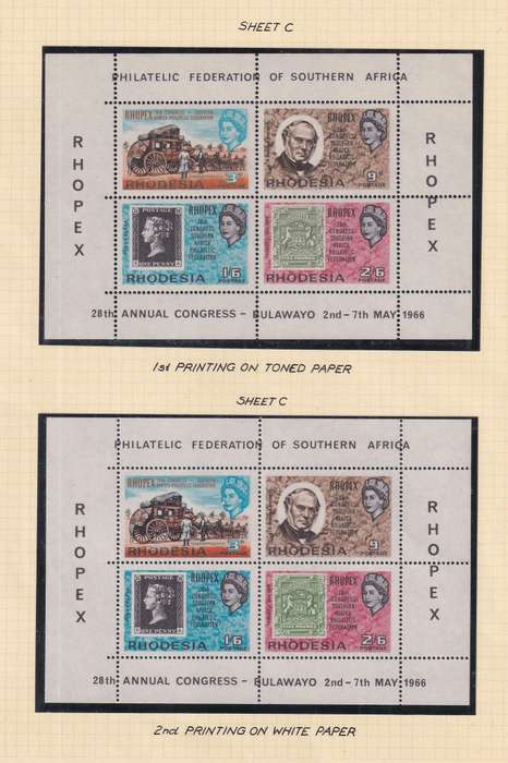 Rhodesia 1966 28th CSAPF Rhopex 1st & 2de printings A-D toned & white paper.